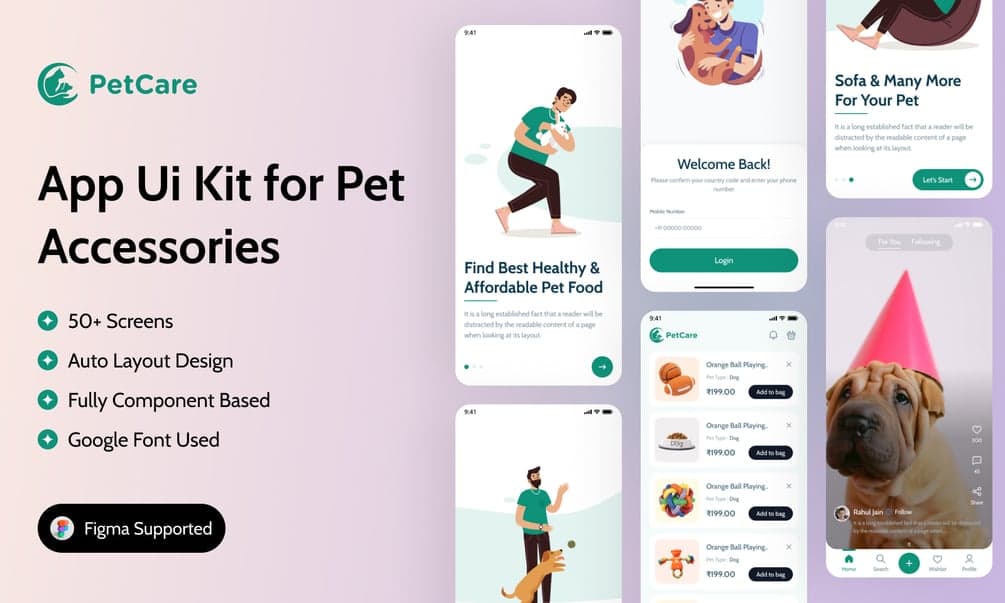 PetFeast Pet Food Ordering Figma UI Kit – Ecommerce App Design